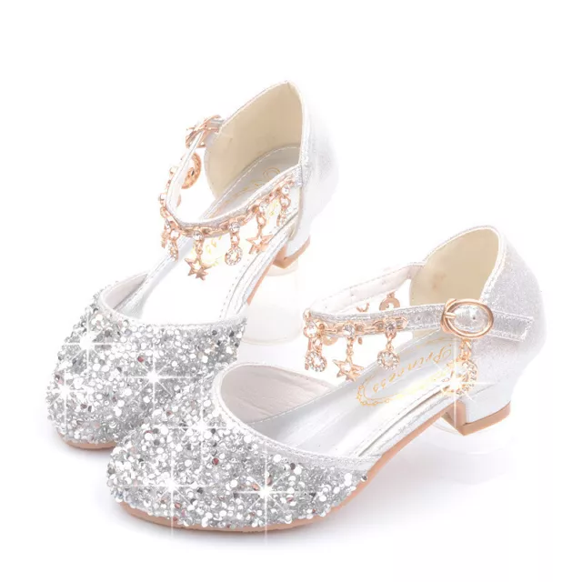 Nuove scarpe sandali scintillanti per bambine tacchi bassi festa matrimonio Mary Jane@