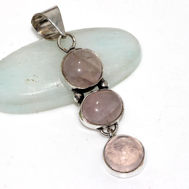 Rose Quarz 925 Versilbert Edelstein Handmade Anhänger 2 " Klobig Schmuck