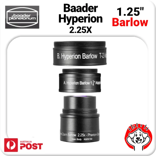 Baader Planetarium 1.25″ Hyperion Zoom Barlow – 2.25x  Part # 2956180