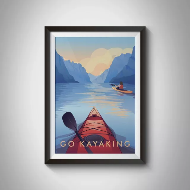 Go Kayaking Travel Poster - Framed - Vintage - Bucket List Prints