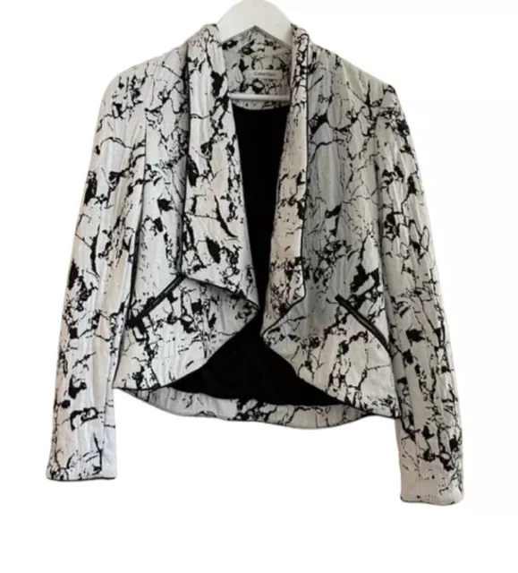 NEW Calvin Klein Black White Marble Jacket Size S Small Open Front Blazer $140