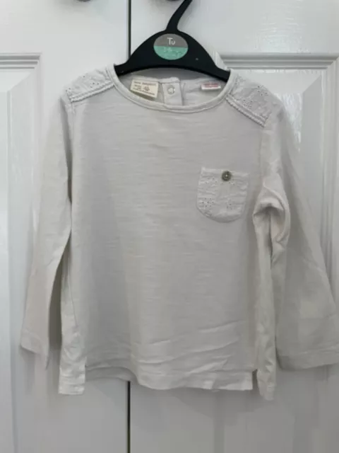 Zara Baby Girls Long Sleeve White Tshirt Top Size 2-3 Years
