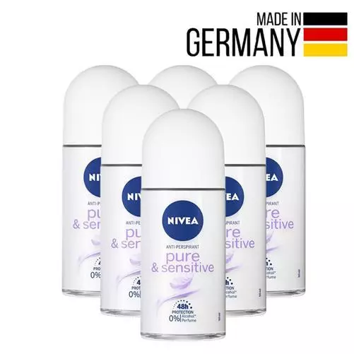Nivea Pure Sensible Roll-On Déodorant Parfum Gratuit Fabriqué Allemagne Lot De 6