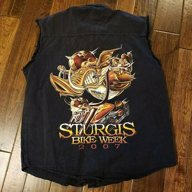 Biker Design shirt Sturgis Bike Week 2007 Cotton Sleeveless XL Harley button  BD