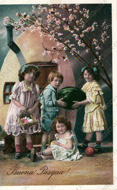 1911 Buona Pasqua Bambini uova festa Cartolina augurale