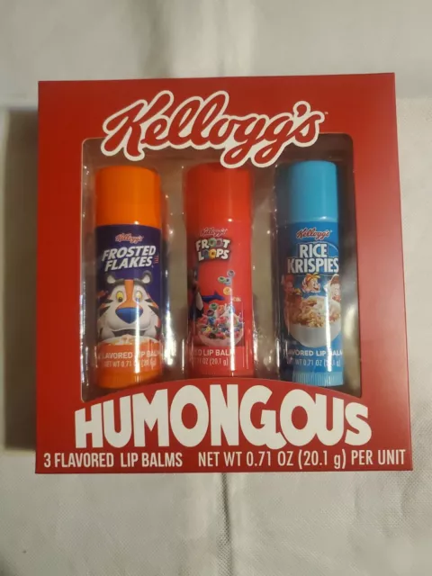 Kellogg’s HUMONGOUS 3 Flavored Lip Balm Set Frosted Flakes Froot Loops Rice Kris