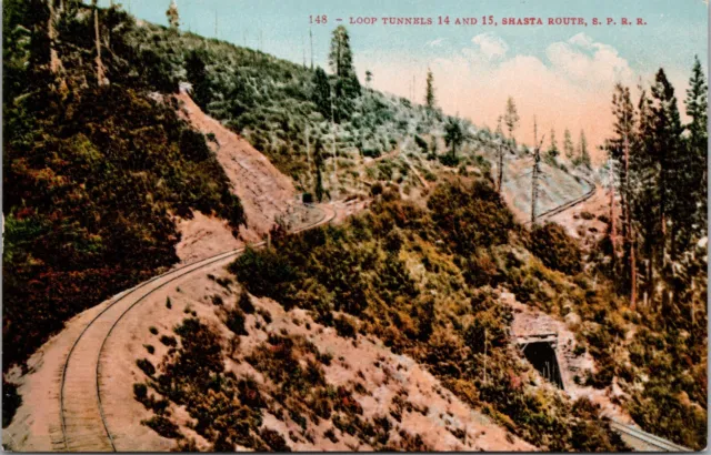 Southern Pacific RR Tunnels Tracks Shasta Siskiyous E.H. Mitchell Postcard UNP