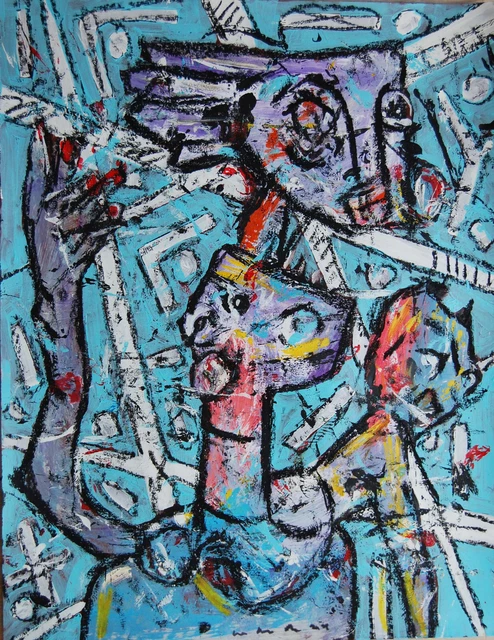 Art brut, Art singulier  , acrylique sur papier 65x50 cm