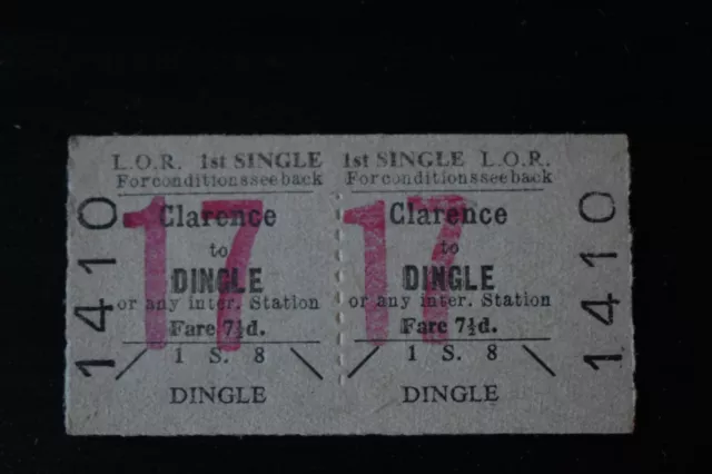 Liverpool Overhead Railway Ticket LOR CLARENCE to DINGLE No 1410