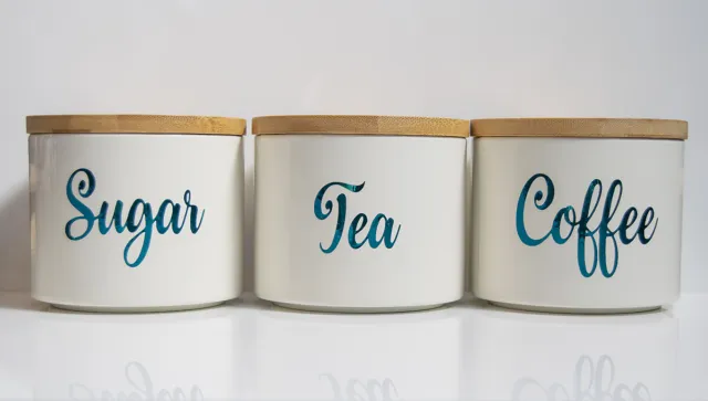 Teal Chrome Coffee Tea Sugar Jar Labels Kitchen Decals Canisters Stickers