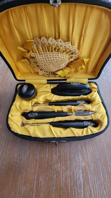 Antique Gutta Percha Sewing/Knitting Travel Kit