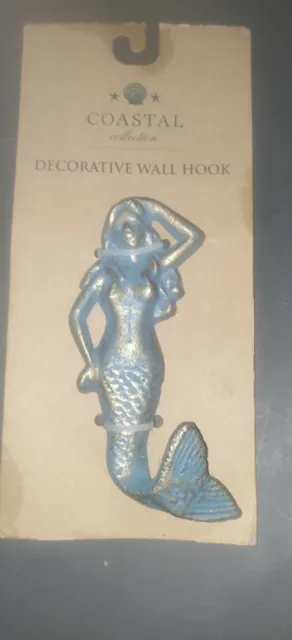 Coastal Collection Decorative Wall Hook Cast Iron Blue Mermaid Brand New