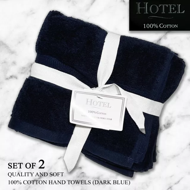 SET OF 2 New HOTEL 100% Cotton Soft Quality Hand Towels Dark Blue