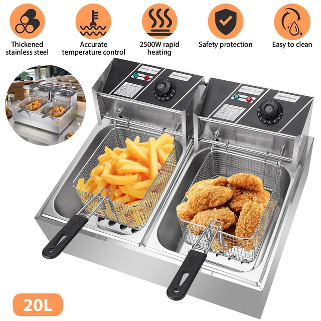 20L Electric Deep Fryer Single/Dual Tank Commercial Stainless Steel Fat Chip UK