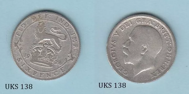 UK Great Britain 6d Sixpence 1924 (George V) Silver Coin