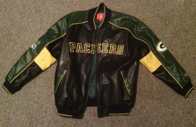 NFL Licensed Green Bay Packers Faux Leather winter coat XL RN 54163 ~ **READ**