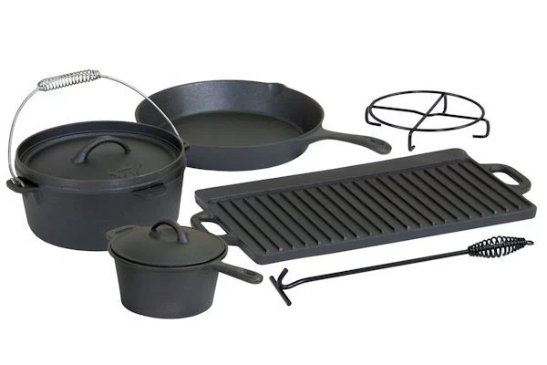 BBQ-Toro 6-teiliges Dutch Oven Set Kochtopf-Set aus Gusseisen