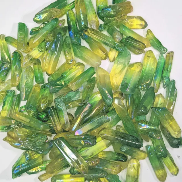 Green Yellow Aura Crystal Quartz Points 100 Grams Wands Bulk Wholesale