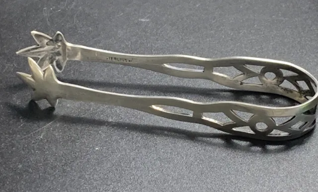 VTG Sterling Silver WEBSTER Claw Sugar Cube Olive Tongs Open Cut