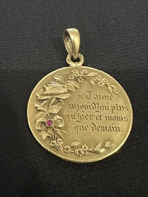 Pendentif Vintage UNOAERRE 'D'hier - De Demain' En Or 18k Massif - Cœur Et Rose - Années 60 - Made In Italy