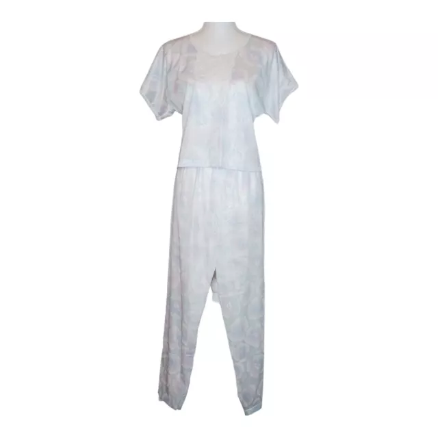 Vgt Sears Two Piece Pajama Set Antron Nylon Sheer Lace Trim Shirt Pants XS 4-6 3