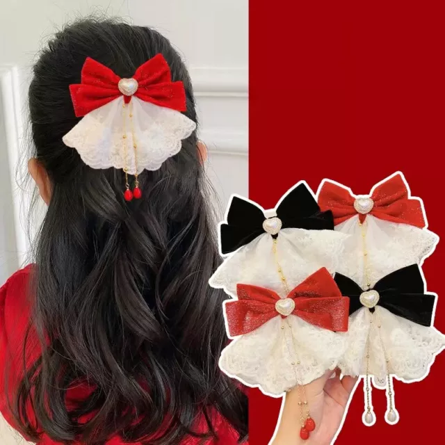 Chinese Style Women Bowtassel Hair Accessories New Year Hair Clip Bow Hairpin