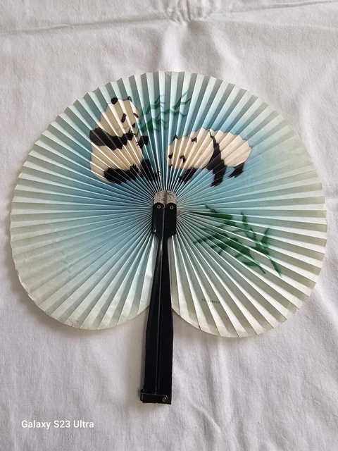 Vintage Chinese Paper Fans x 2 Pandas Birds