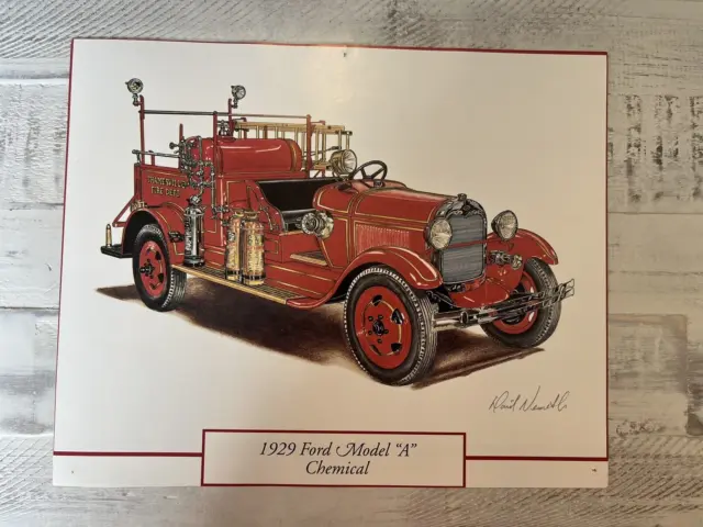 1929 Ford Model A Chemical Fire Truck Pumper Art Print Calendar Ad 12"x9.5"
