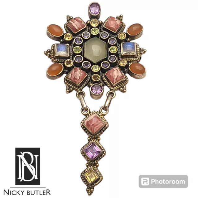 Large Nicky Butler Limited Edition Sterling Silver Multi Gemstone Pin Pendant