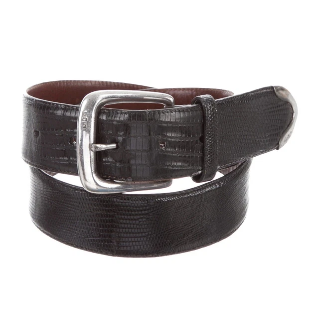 Vintage Ralph Lauren black wide Lizard Belt 925 Sterling Silver Buckle Sz 28