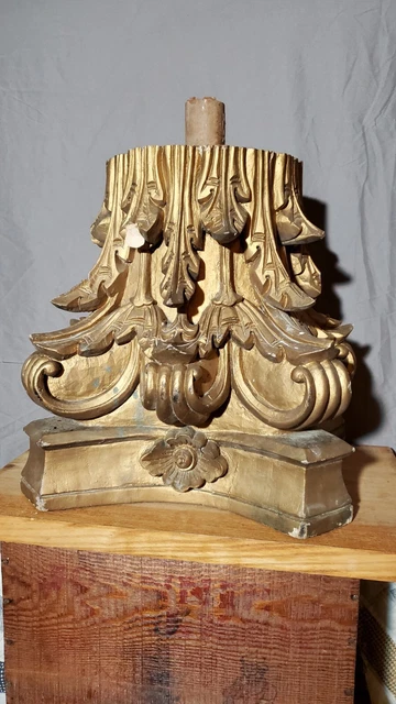Antique Decorative Architectural Salvage Carved Oak Column Capital 4
