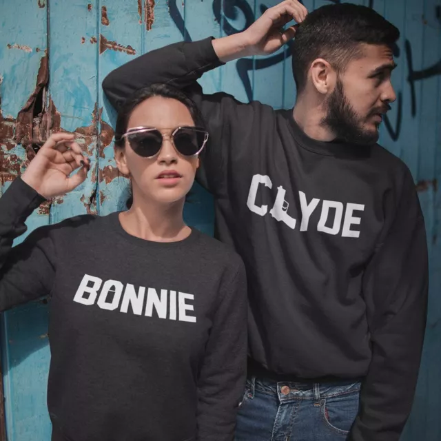 Coppia di Felpe Girocollo Bonnie and Clyde San Valentino maglia regalo GR378