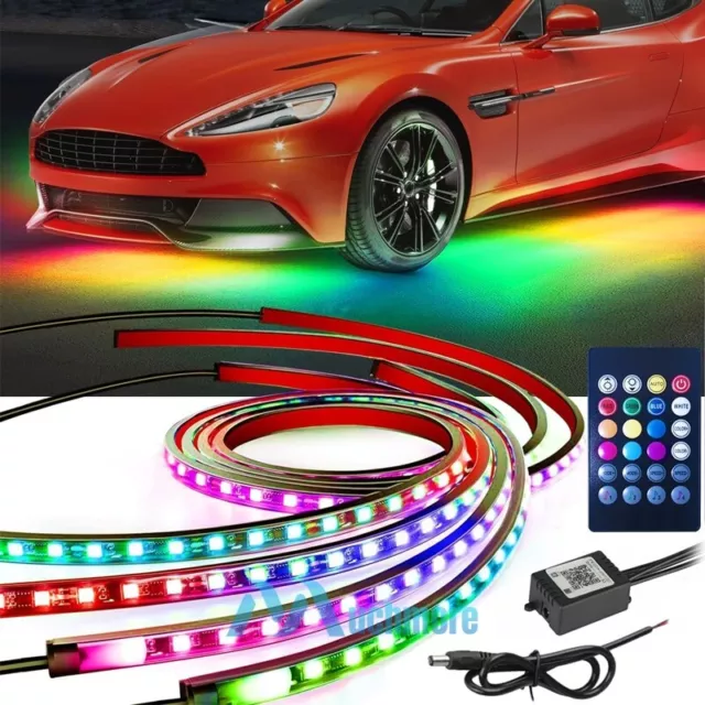 12V RGB LED Neon Strip Under Car Tube Underglow Underbody System Music Light Kit