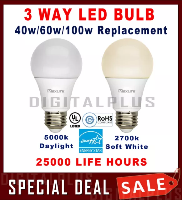 3 Way LED Bulb 40w 60w 100w Replacement 4/8/14W Daylight 5000K Soft White 2700