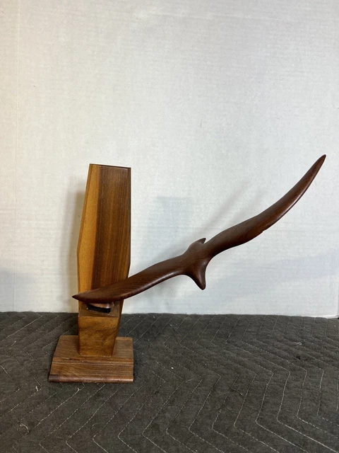 Vintage Seagull Bird Wood Art Statue Sculpture MCM Carved From Figurines