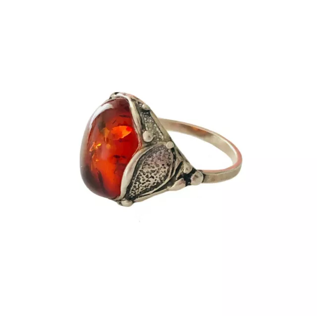 Vintage! Anello In Argento 925 Con Ambra Naturale. Misura M-12. Silver Ring It.