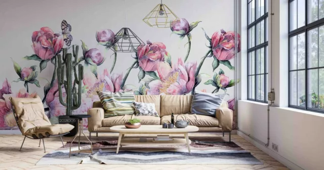 3D Pastoral Pink Floral Butterfly Wallpaper Wall Murals Removable Wallpaper 454 3