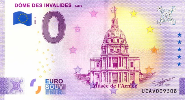 75007 Dôme des Invalides 3, 2020, Anniversaire, Billet Euro Souvenir