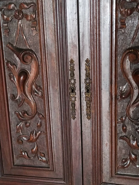 26" Pair French Antique Wood Carved Architectural Pillar Panel Door Solid Oak 3