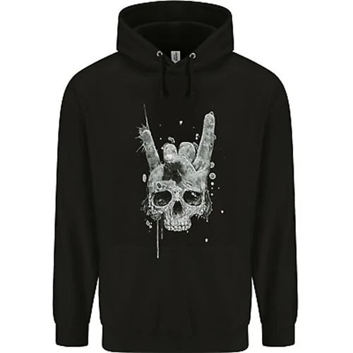 Rock n Roll Music Salute Skull Biker Gothic Childrens Kids Hoodie