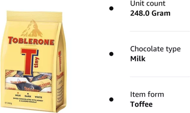 TOBLERONE Chocolate Mini Candy Bites Treats Original, White & Dark 800g 28oz
