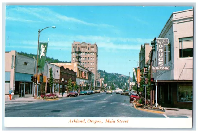 Ashland Oregon OR Postcard View Of Main Street Drugs Store Jewelry Cars c1950's