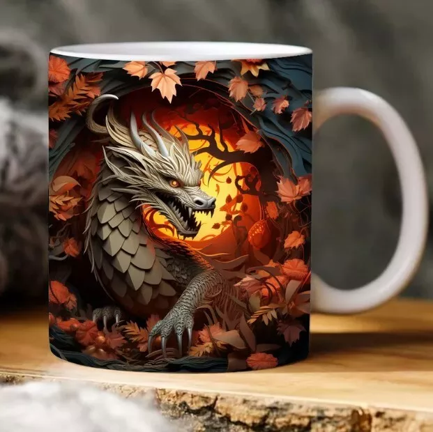 3D Dragon Mug Wrap Design, 3D Dragon Cracked Hole Mug Wrap, 3D Mug Design 11oz