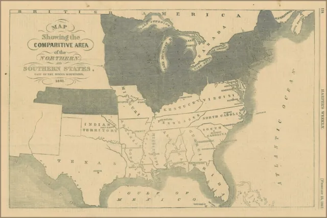Poster, Many Sizes; Map Of Area Of United States & Confederacy 1861