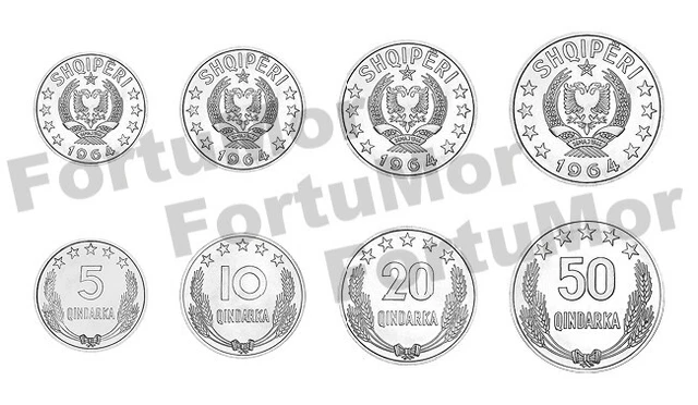 Albania 4 PCS UNC Coin SET, 5 10 20 50 Qindarka 1964, KM 39 40 41 42