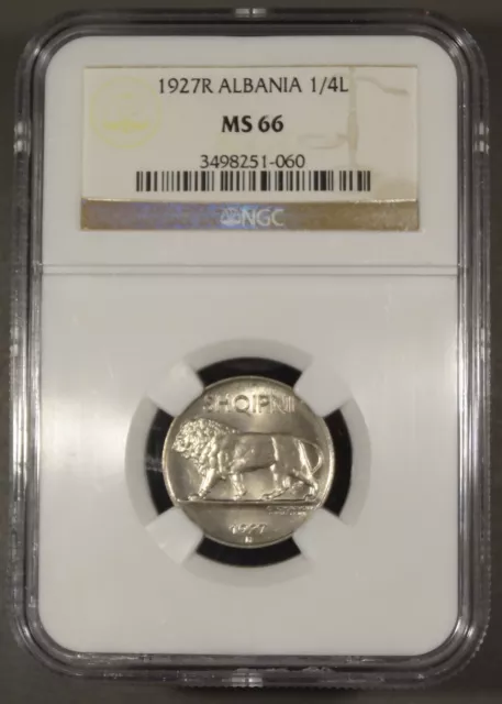 Albania 1/4 Lek 1927 R, King Zog I, NGC MS66, only 12 graded higher, WG003