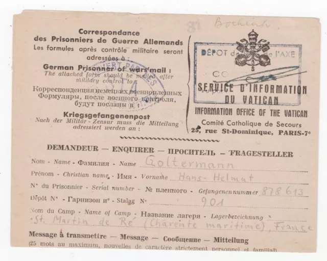 Faltbf. Vatikanvordruck von KGF nach Frankfurt 14.12.1945, mit franz. Zensur STA
