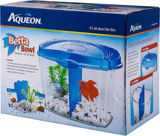 Aqueon Betta Bowl Aquarium Fish Tank Kit, Blue, Half Gallon