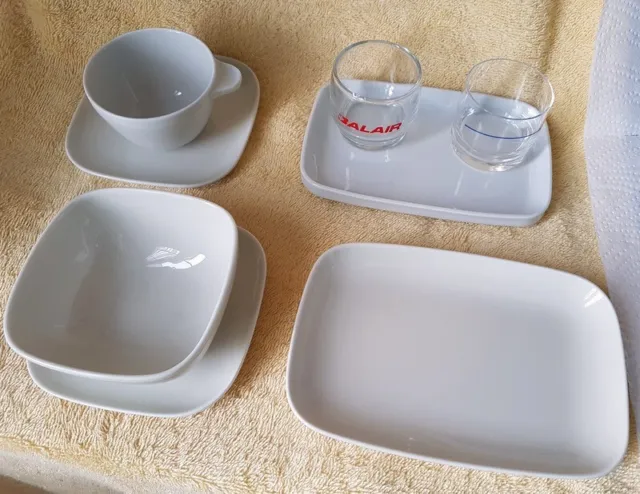 SWISSAIR 10 Pcs 1ère Cl., Business porcelaine + verres - Set of 10 Pcs Swiss jet