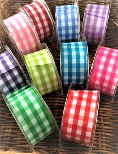 Eleganza LARGE GINGHAM check cut edge ribbon 38mm -11 colours & various lengths